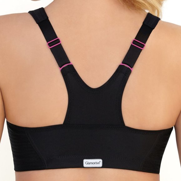 Glamorise SPORT Bra 40B (HIGH-IMPACT) Wicks! (RACERBACK) T-Back Zip-Up Black NEW - Picture 9 of 16